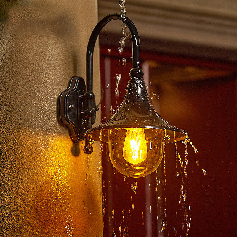 Lámpara de pared exterior de 1 luz con pantalla de trompeta de aluminio y vidrio de simplicidad contemporánea para jardín