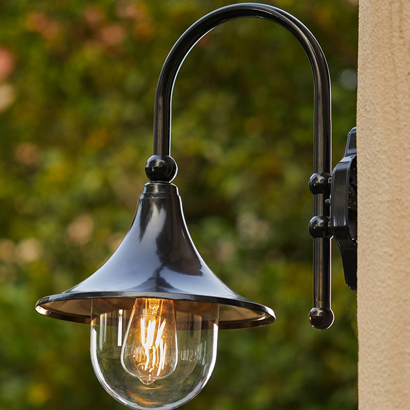 Lámpara de pared exterior de 1 luz con pantalla de trompeta de aluminio y vidrio de simplicidad contemporánea para jardín
