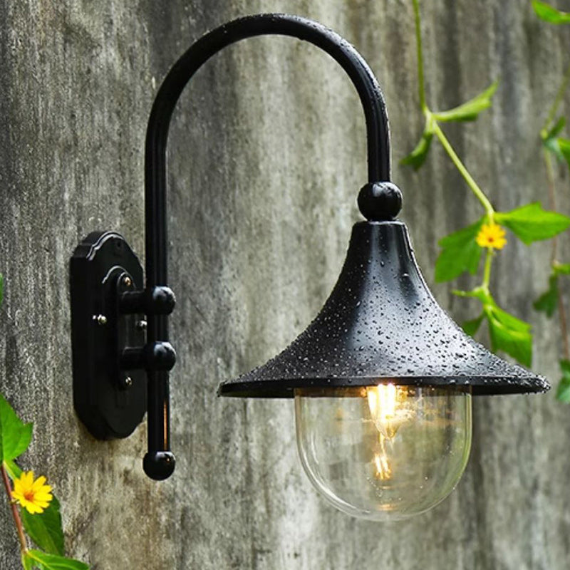 Lámpara de pared exterior de 1 luz con pantalla de trompeta de aluminio y vidrio de simplicidad contemporánea para jardín