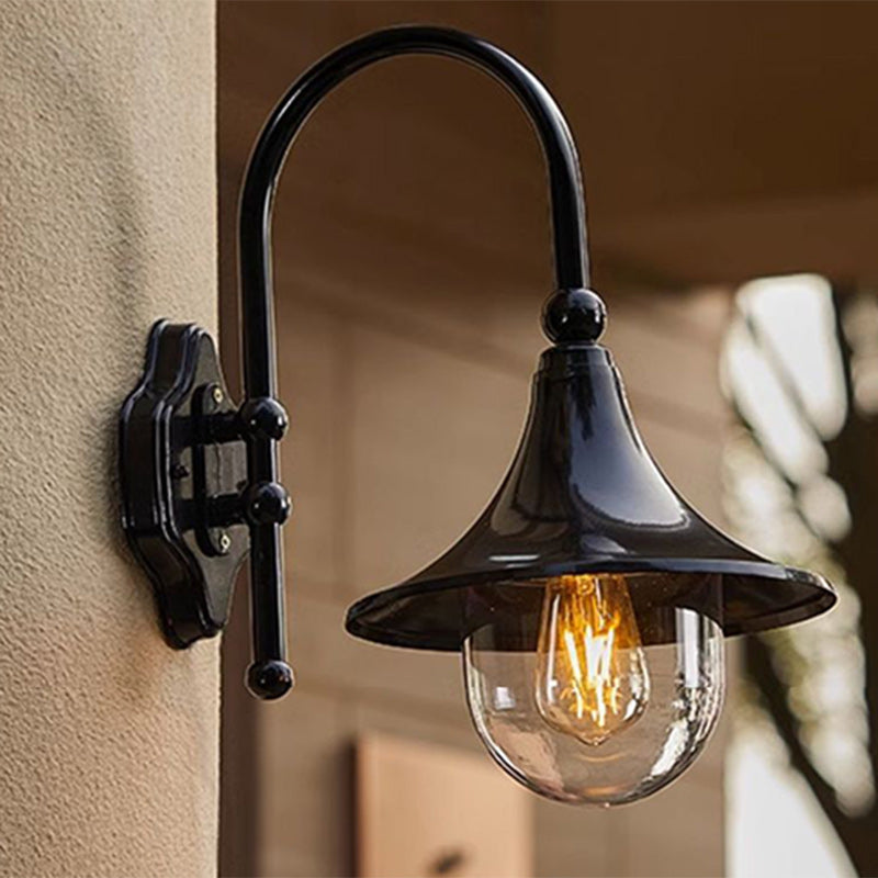 Lámpara de pared exterior de 1 luz con pantalla de trompeta de aluminio y vidrio de simplicidad contemporánea para jardín