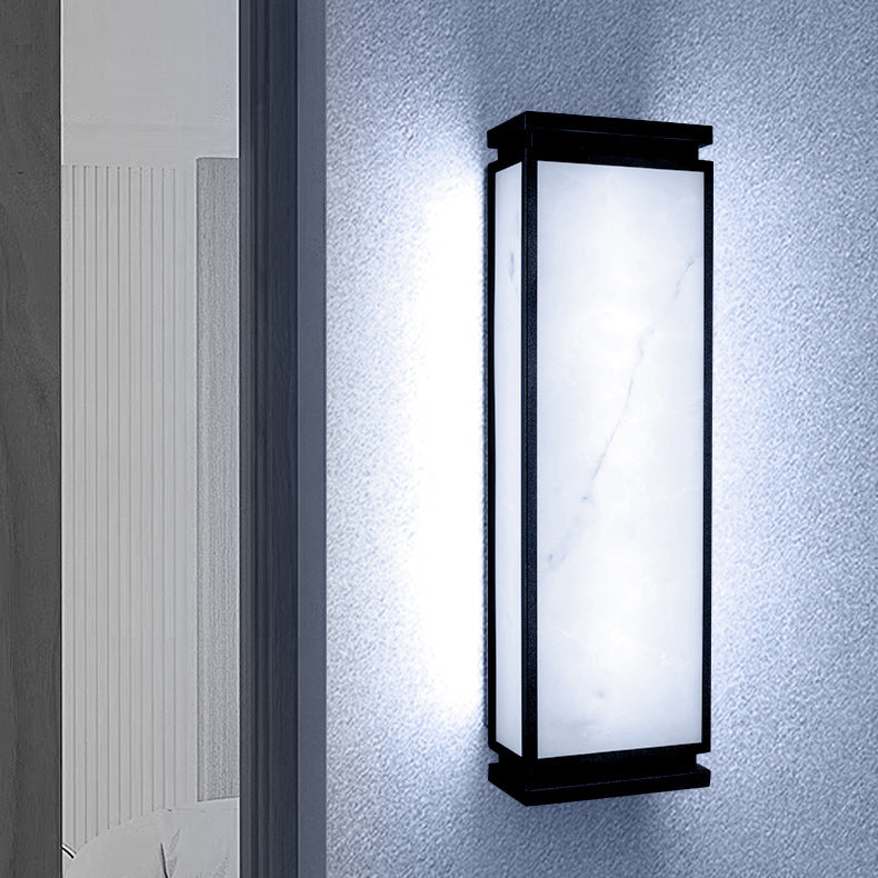 Traditional Chinese Stainless Steel Imitation Marble Shade LED Waterproof Outdoor Wall Sconce Lamp For Garden
