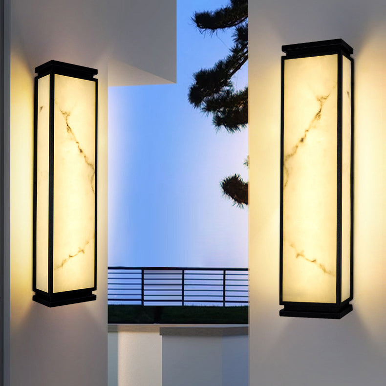 Lámpara de pared LED impermeable para exterior con pantalla de imitación mármol y acero inoxidable, estilo chino tradicional, para jardín