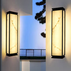 Lámpara de pared LED impermeable para exterior con pantalla de imitación mármol y acero inoxidable, estilo chino tradicional, para jardín
