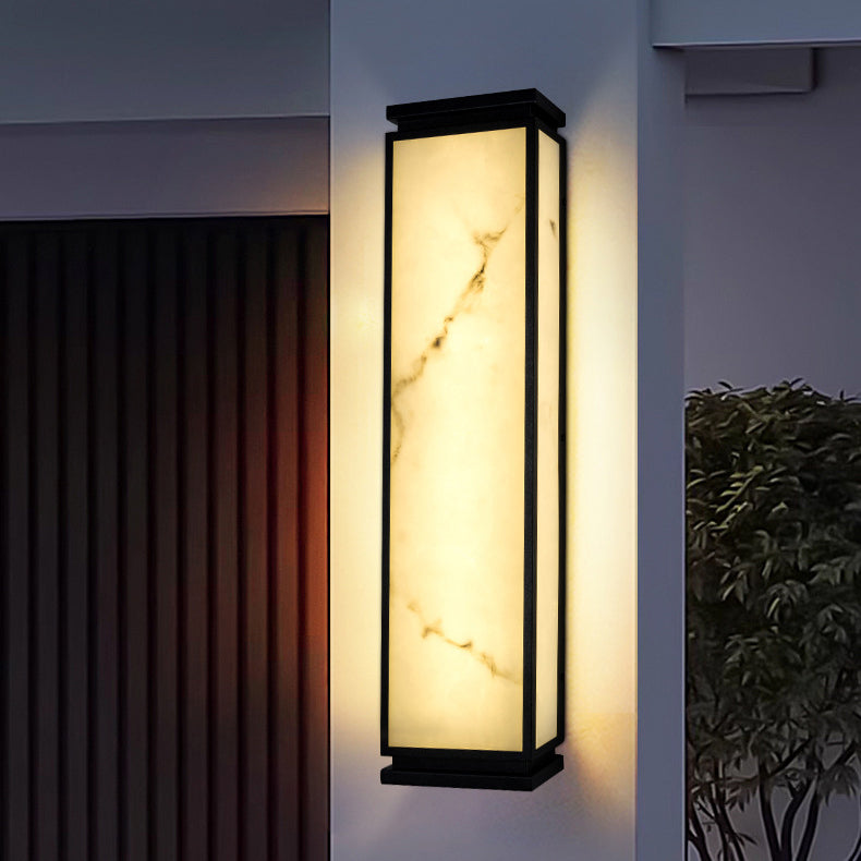 Lámpara de pared LED impermeable para exterior con pantalla de imitación mármol y acero inoxidable, estilo chino tradicional, para jardín