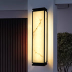 Lámpara de pared LED impermeable para exterior con pantalla de imitación mármol y acero inoxidable, estilo chino tradicional, para jardín