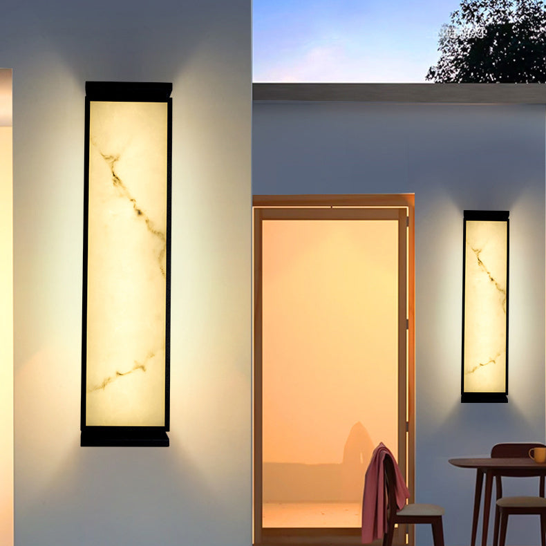 Lámpara de pared LED impermeable para exterior con pantalla de imitación mármol y acero inoxidable, estilo chino tradicional, para jardín