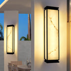 Lámpara de pared LED impermeable para exterior con pantalla de imitación mármol y acero inoxidable, estilo chino tradicional, para jardín