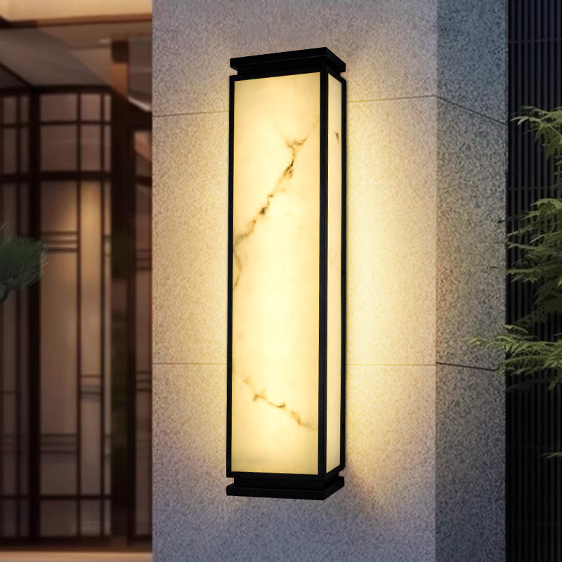 Lámpara de pared LED impermeable para exterior con pantalla de imitación mármol y acero inoxidable, estilo chino tradicional, para jardín