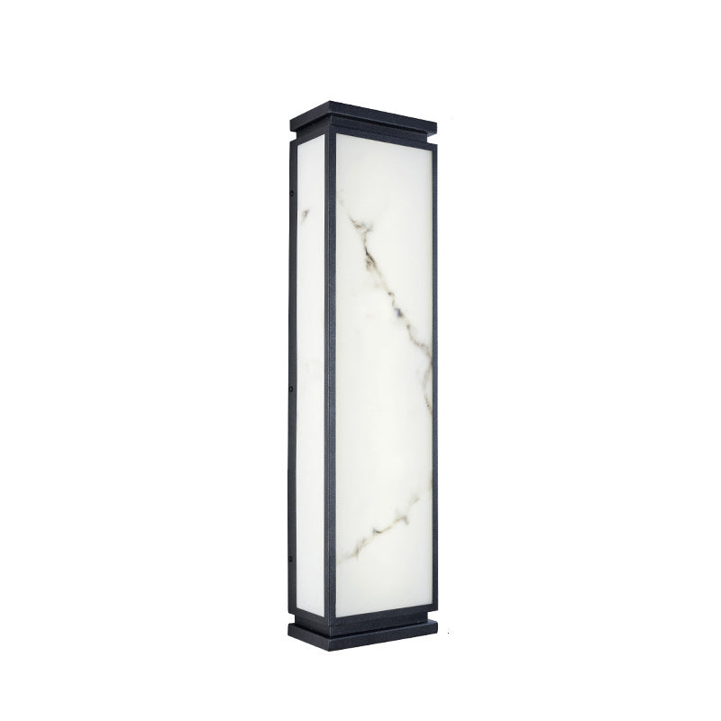 Traditional Chinese Stainless Steel Imitation Marble Shade LED Waterproof Outdoor Wall Sconce Lamp For Garden