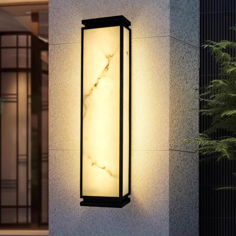 Lámpara de pared LED impermeable para exterior con pantalla de imitación mármol y acero inoxidable, estilo chino tradicional, para jardín