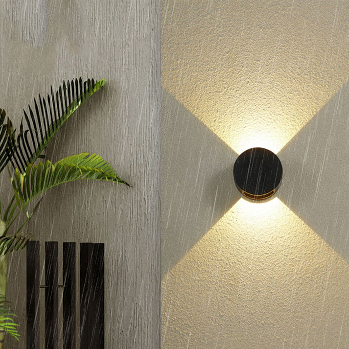Lámpara de pared LED impermeable para patio al aire libre, moderna, minimalista, redonda, de aluminio, con iluminación superior e inferior