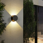 Lámpara de pared LED impermeable para patio al aire libre, moderna, minimalista, redonda, de aluminio, con iluminación superior e inferior