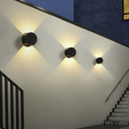 Lámpara de pared LED impermeable para patio al aire libre, moderna, minimalista, redonda, de aluminio, con iluminación superior e inferior