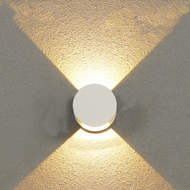 Lámpara de pared LED impermeable para patio al aire libre, moderna, minimalista, redonda, de aluminio, con iluminación superior e inferior