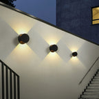 Lámpara de pared LED impermeable para patio al aire libre, moderna, minimalista, redonda, de aluminio, con iluminación superior e inferior