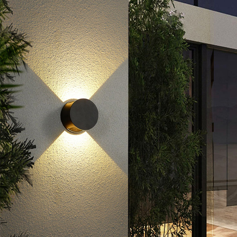 Lámpara de pared LED impermeable para patio al aire libre, moderna, minimalista, redonda, de aluminio, con iluminación superior e inferior