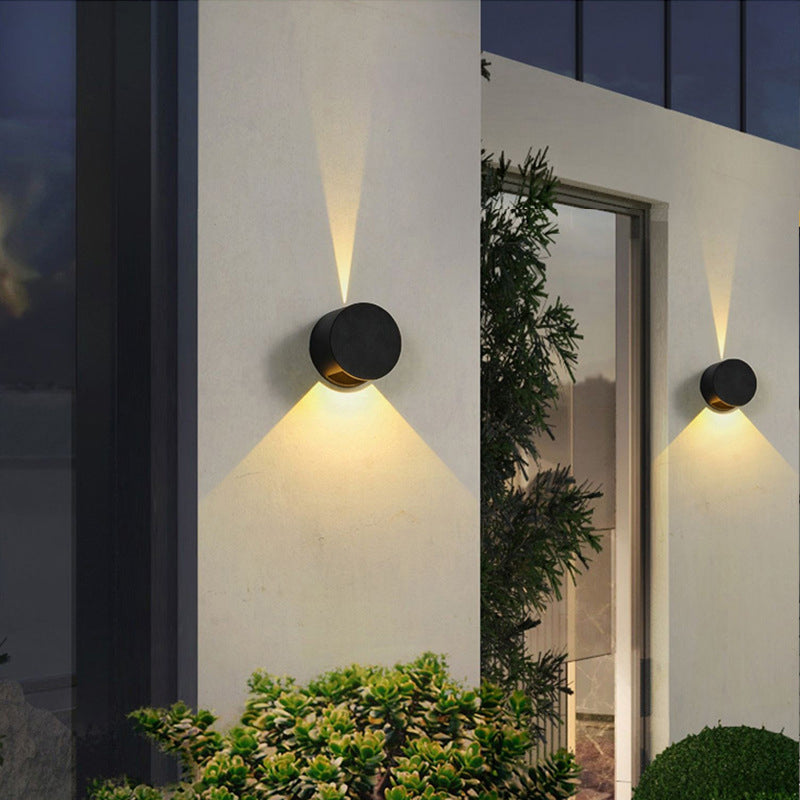 Lámpara de pared LED impermeable para patio al aire libre, moderna, minimalista, redonda, de aluminio, con iluminación superior e inferior