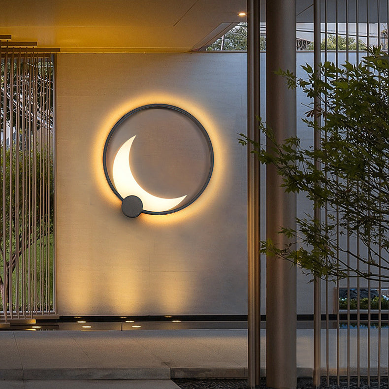 Contemporary Simplicity Geometric Circle Ring Stainless Steel Acrylic LED Solar Outdoor Wall Sconce Lamp For Garden
