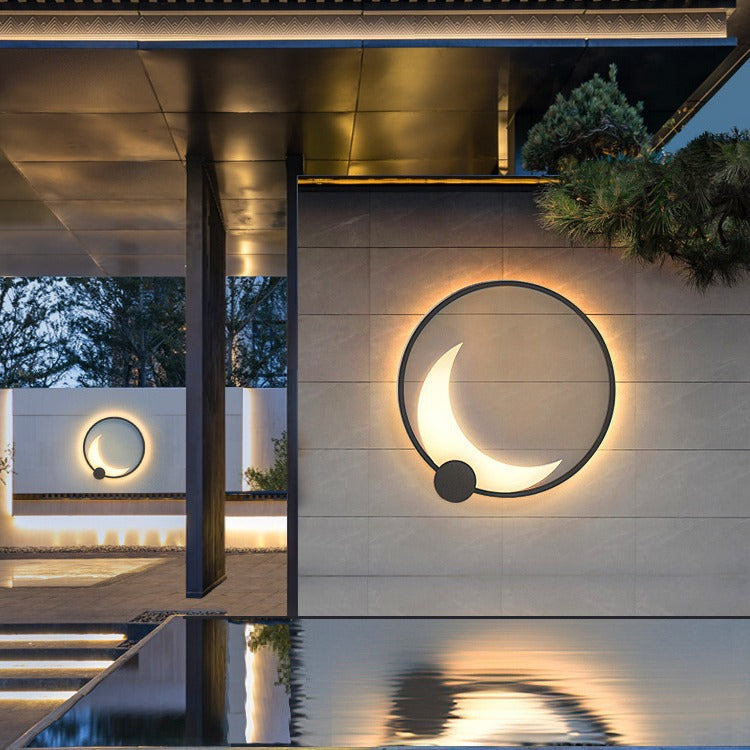 Contemporary Simplicity Geometric Circle Ring Stainless Steel Acrylic LED Solar Outdoor Wall Sconce Lamp For Garden