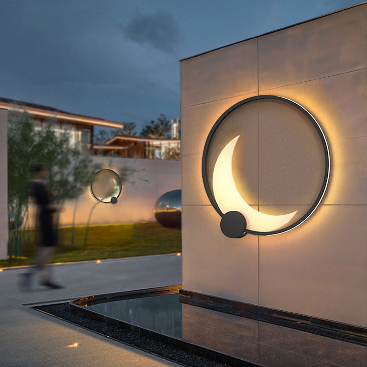 Contemporary Simplicity Geometric Circle Ring Stainless Steel Acrylic LED Solar Outdoor Wall Sconce Lamp For Garden