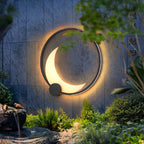 Contemporary Simplicity Geometric Circle Ring Stainless Steel Acrylic LED Solar Outdoor Wall Sconce Lamp For Garden