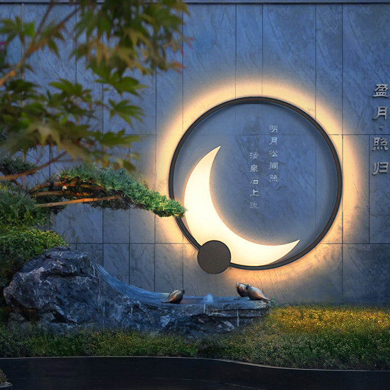Contemporary Simplicity Geometric Circle Ring Stainless Steel Acrylic LED Solar Outdoor Wall Sconce Lamp For Garden