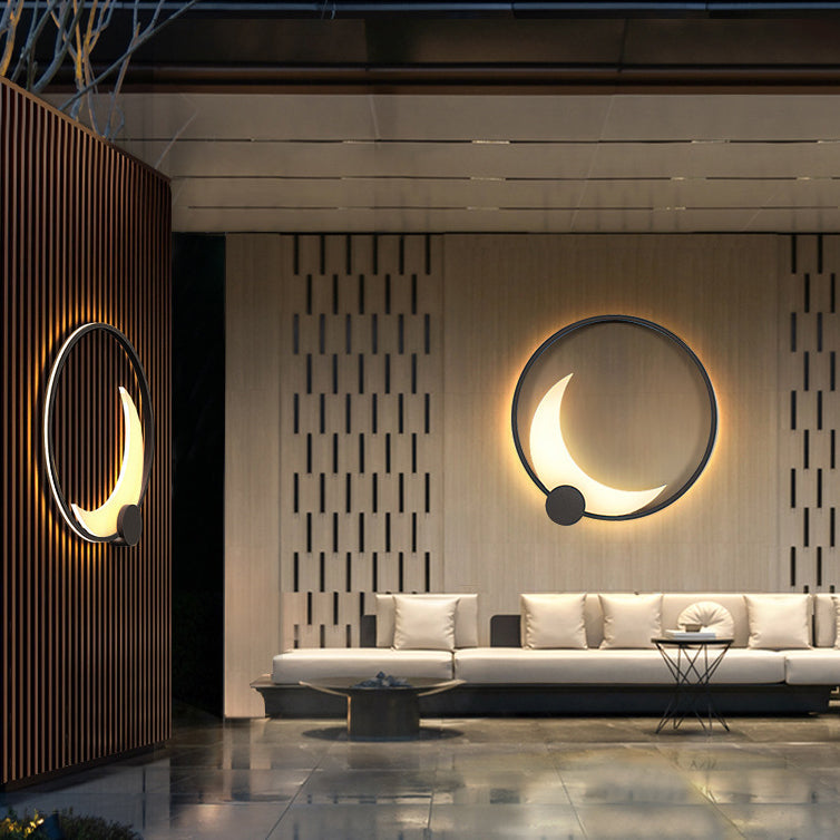 Contemporary Simplicity Geometric Circle Ring Stainless Steel Acrylic LED Solar Outdoor Wall Sconce Lamp For Garden
