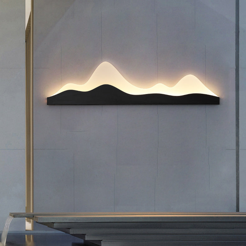 Traditional Chinese Zen Mountain Peak Iron Acrylic LED Waterproof Outdoor Wall Sconce Lamp For Garden