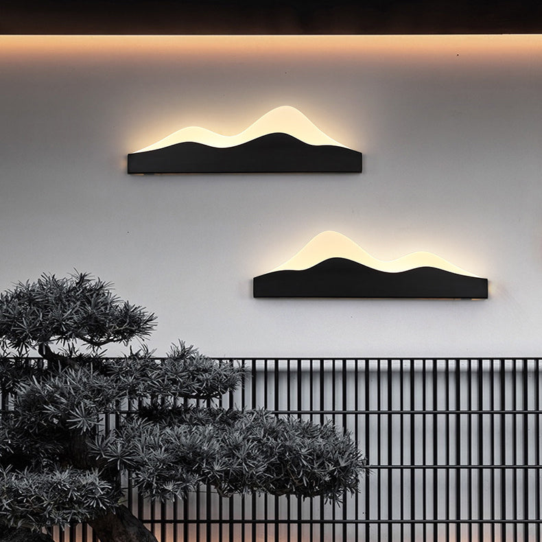 Traditional Chinese Zen Mountain Peak Iron Acrylic LED Waterproof Outdoor Wall Sconce Lamp For Garden
