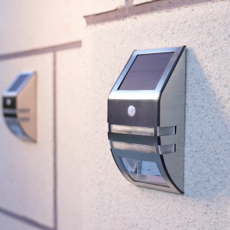 Lámpara de pared LED moderna, minimalista, solar, impermeable, trapezoidal, de ABS, PC y acero inoxidable para exteriores