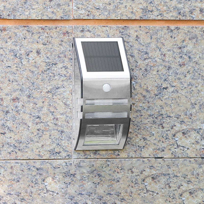 Lámpara de pared LED moderna, minimalista, solar, impermeable, trapezoidal, de ABS, PC y acero inoxidable para exteriores