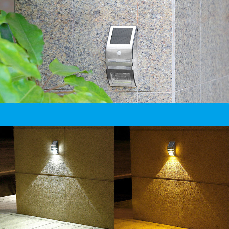 Lámpara de pared LED moderna, minimalista, solar, impermeable, trapezoidal, de ABS, PC y acero inoxidable para exteriores