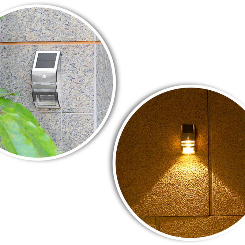 Lámpara de pared LED moderna, minimalista, solar, impermeable, trapezoidal, de ABS, PC y acero inoxidable para exteriores