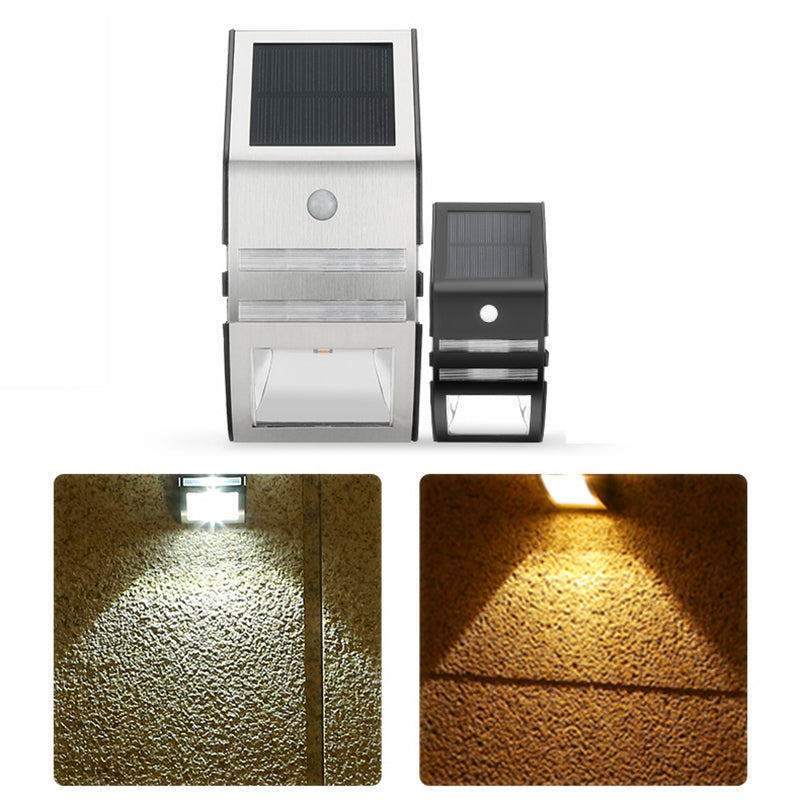 Lámpara de pared LED moderna, minimalista, solar, impermeable, trapezoidal, de ABS, PC y acero inoxidable para exteriores