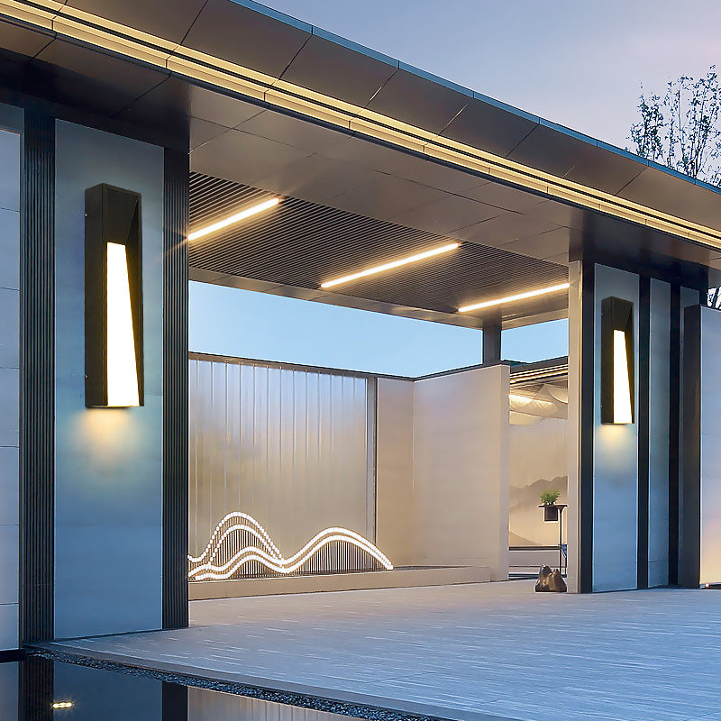 Lámpara de pared exterior LED rectangular de acrílico y acero inoxidable, impermeable, minimalista moderna para jardín