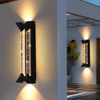 Modern Minimalist Waterproof Trapezoid Cylindrical Stainless Steel Crystal LED Outdoor Wall Sconce Lamp For Garden