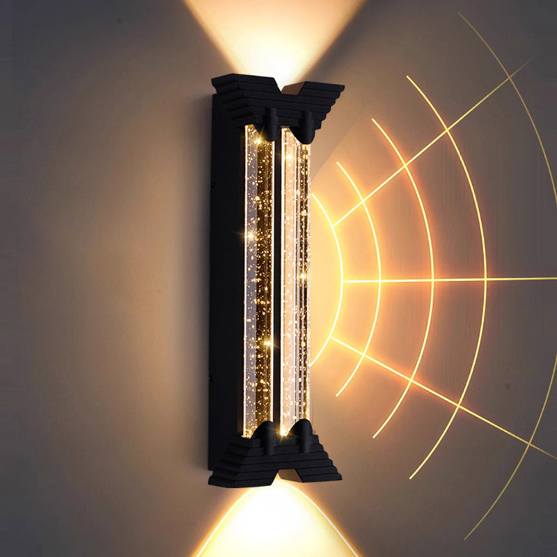 Modern Minimalist Waterproof Trapezoid Cylindrical Stainless Steel Crystal LED Outdoor Wall Sconce Lamp For Garden