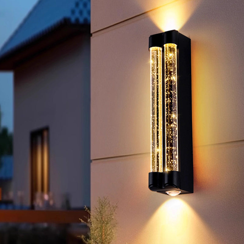 Modern Minimalist Waterproof Trapezoid Cylindrical Stainless Steel Crystal LED Outdoor Wall Sconce Lamp For Garden