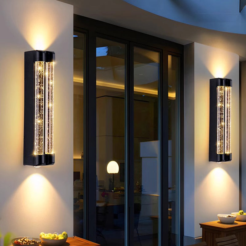 Modern Minimalist Waterproof Trapezoid Cylindrical Stainless Steel Crystal LED Outdoor Wall Sconce Lamp For Garden