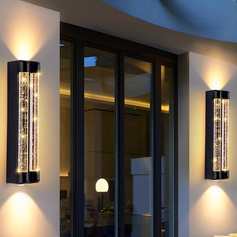 Modern Minimalist Waterproof Trapezoid Cylindrical Stainless Steel Crystal LED Outdoor Wall Sconce Lamp For Garden