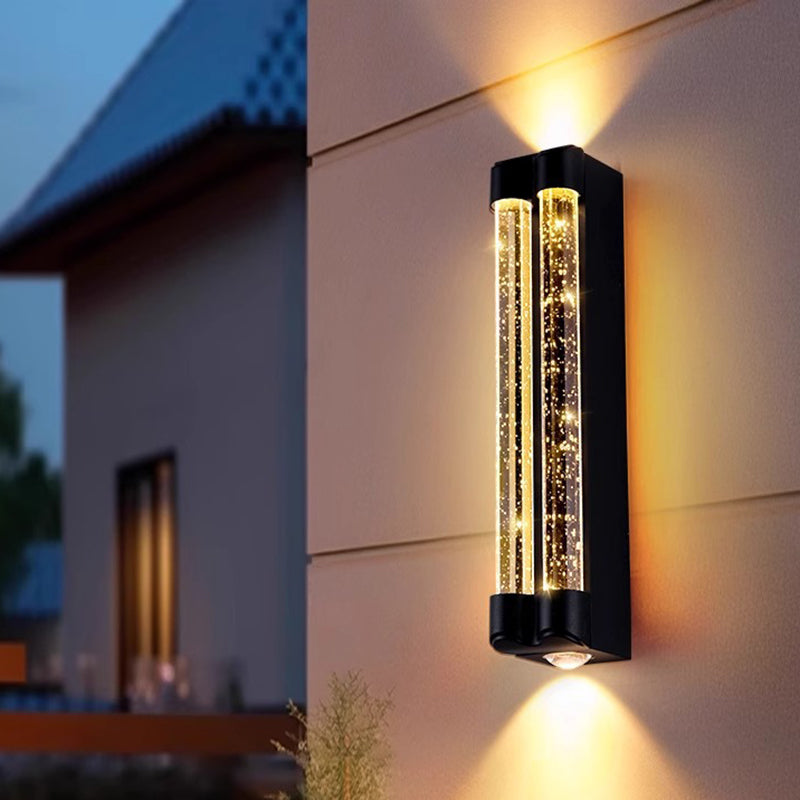 Modern Minimalist Waterproof Trapezoid Cylindrical Stainless Steel Crystal LED Outdoor Wall Sconce Lamp For Garden