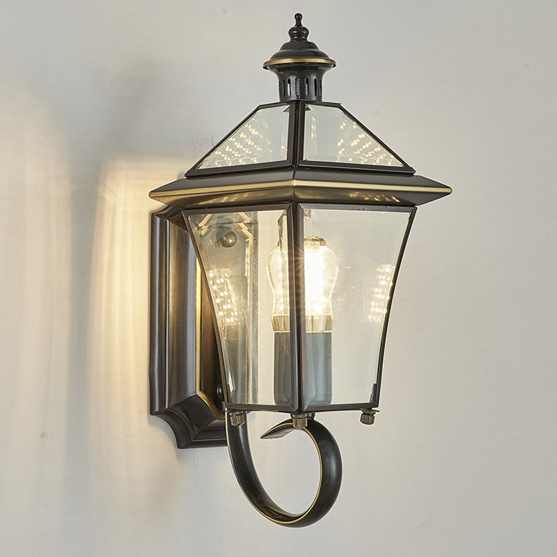 Lámpara de pared farol de cobre tradicional vintage cuadrado redondo de cristal cónico de 1/3 para jardín