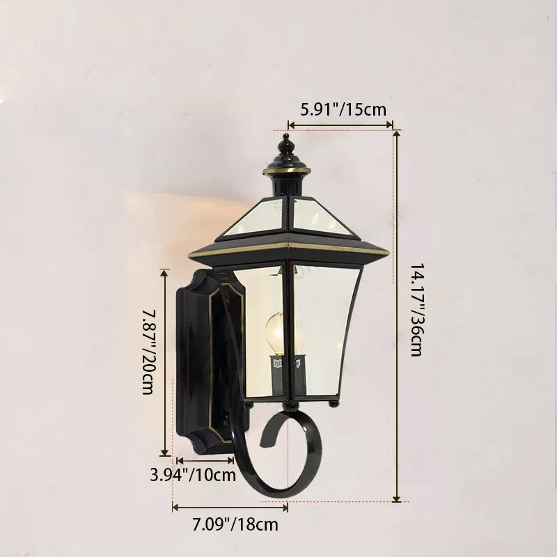 Lámpara de pared farol de cobre tradicional vintage cuadrado redondo de cristal cónico de 1/3 para jardín