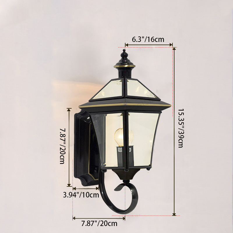 Lámpara de pared farol de cobre tradicional vintage cuadrado redondo de cristal cónico de 1/3 para jardín
