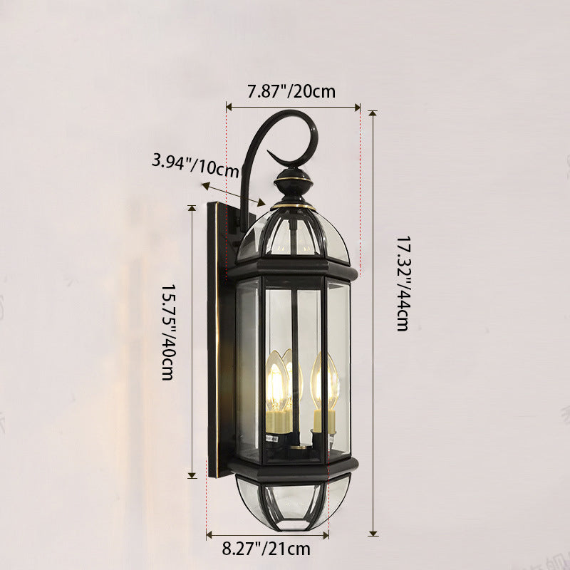 Lámpara de pared farol de cobre tradicional vintage cuadrado redondo de cristal cónico de 1/3 para jardín
