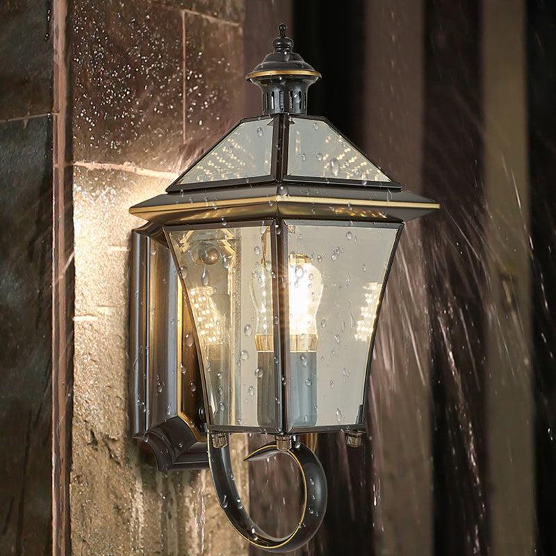 Lámpara de pared farol de cobre tradicional vintage cuadrado redondo de cristal cónico de 1/3 para jardín