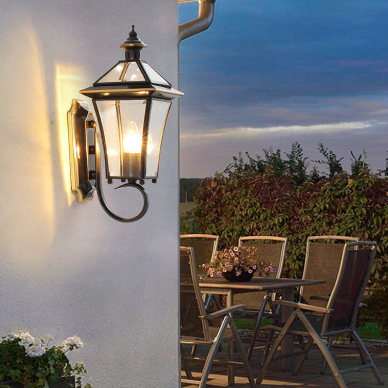 Lámpara de pared farol de cobre tradicional vintage cuadrado redondo de cristal cónico de 1/3 para jardín
