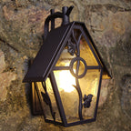 Traditional Vintage House Shape Square Glass Aluminum 1-Light Wall Sconce Lamp For Outdoor Patio