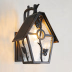 Traditional Vintage House Shape Square Glass Aluminum 1-Light Wall Sconce Lamp For Outdoor Patio