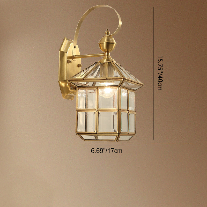 Contemporary Scandinavian House Square Glass Copper 1-Light Wall Sconce Lamp For Outdoor Patio